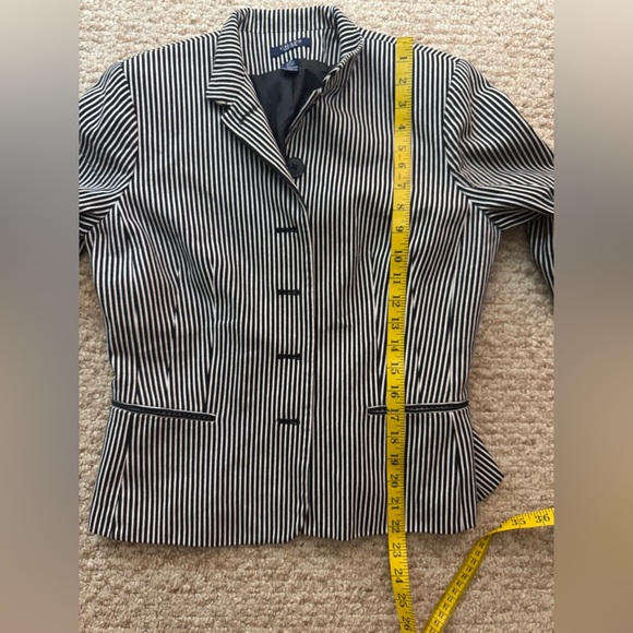 Chaps Jacket Sz 8 Womens Black and White Stripe Lined Blazer - Picture 14 of 15